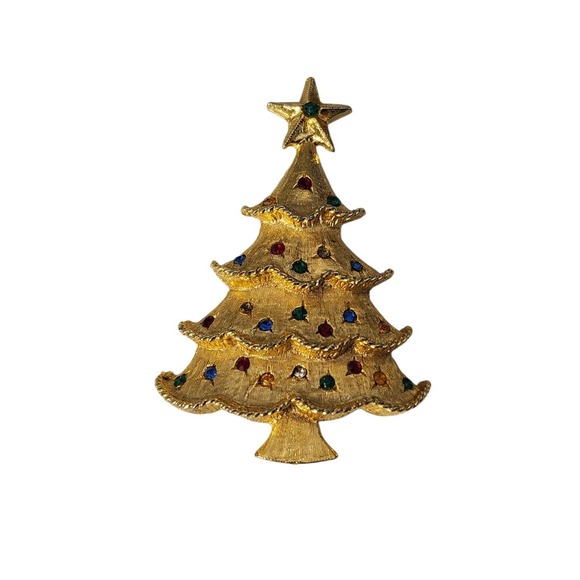 Jewelry - Vintage‎ gold tone rhinestone holiday Christmas Tree Brooch Pin